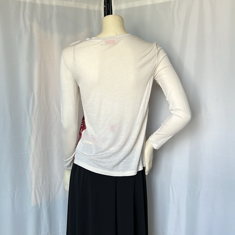 Tory Burch Roanan Kyoto Red Floral Butterfly Silk Wool Two Tone Top - Picture 6 of 8